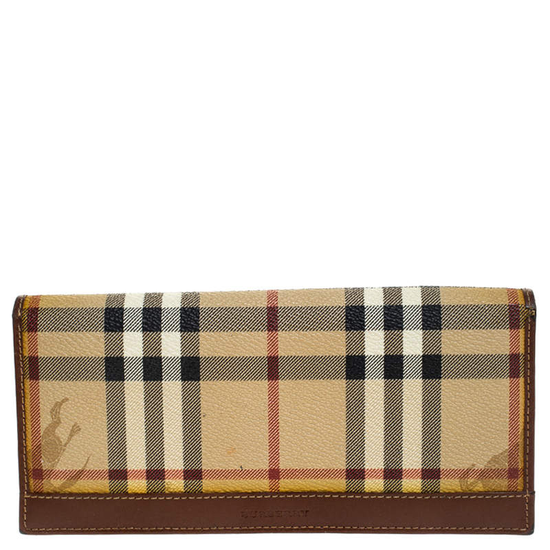 مملوكة مسبقًا Burberry Beige Haymarket Check PVC and Leather Continental Wallet