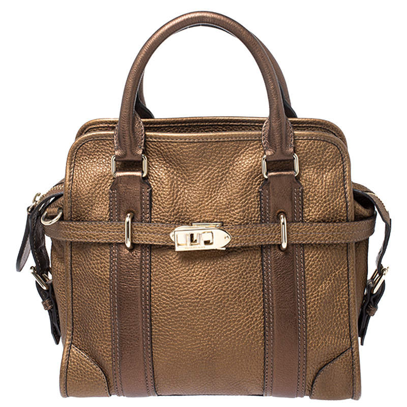 Burberry Metallic Brown Leather Top Handle Bag