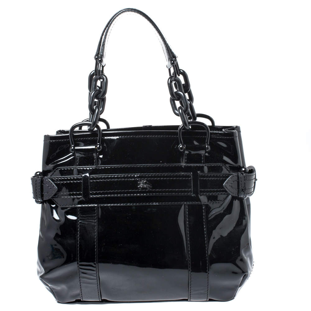Burberry Black Patent Leather Chain Tote
