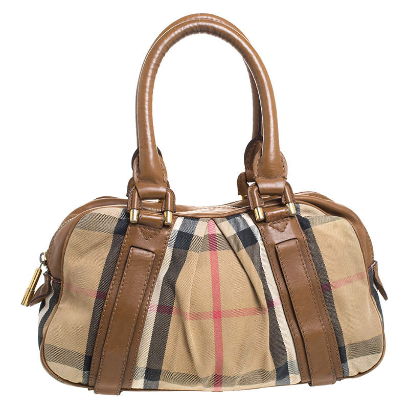 Pre Owned Burberry Brown Nova Check Canvas and Leather Ashbury Knight Satchel