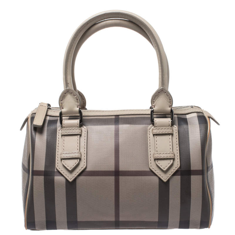 Pre Owned Burberry Grey Smoked Check PVC Small Chester Boston Bag