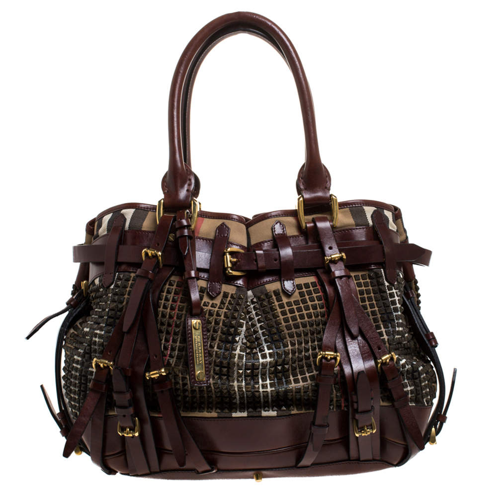 Pre Owned  Burberry Dark Brown Canvas and Leather Large Rowan Studded Tote