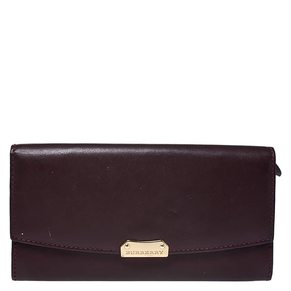 Pre Owned Burberry Burgundy Leather Continental Wallet
