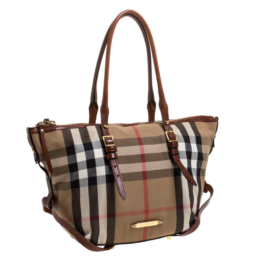 Burberry Beige/Tan House Check Canvas and Leather Small Bridle Salisbury Tote  Burberry
