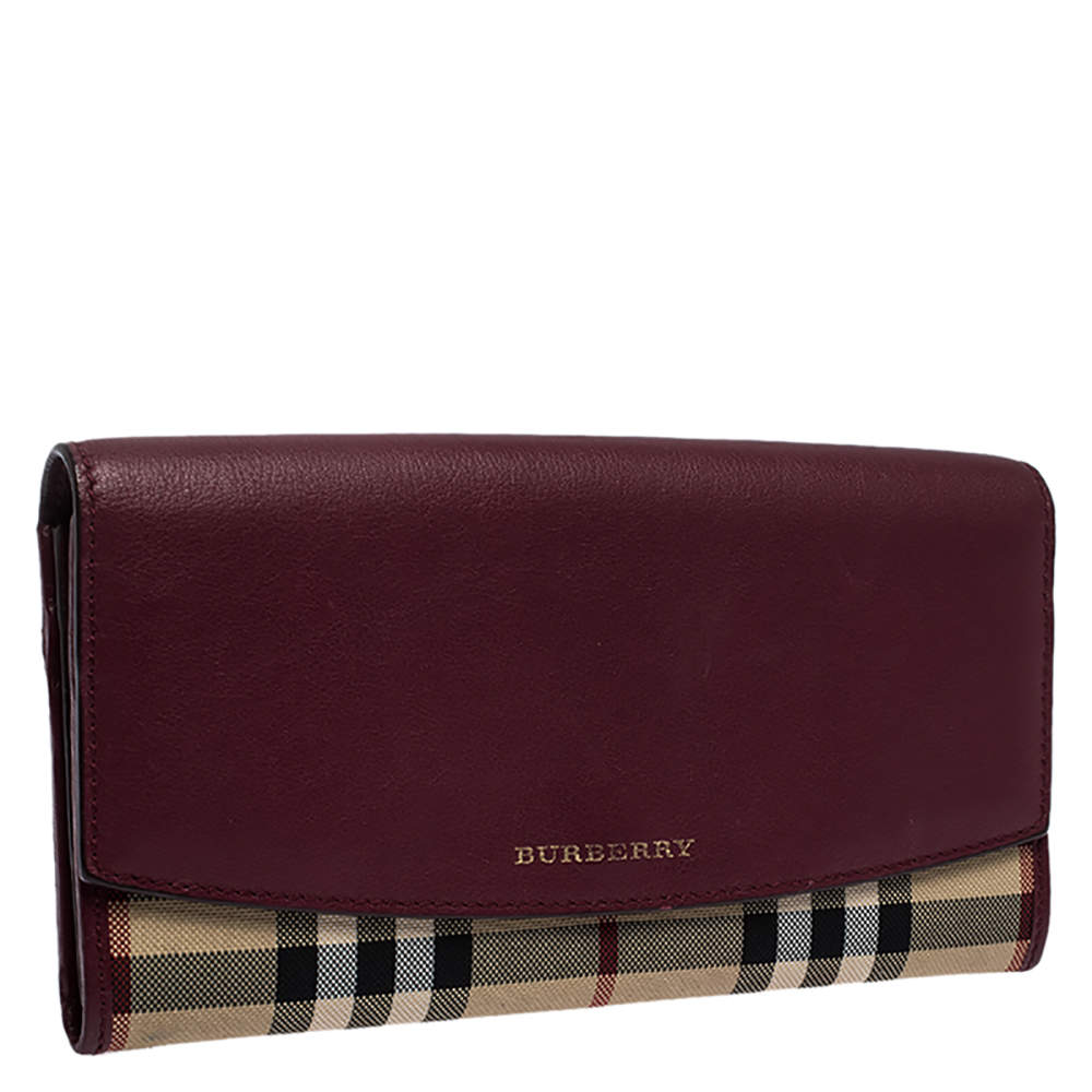 Burberry Burgundy/Beige House Check Canvas and Leather Continental Wallet  Burberry | TLC
