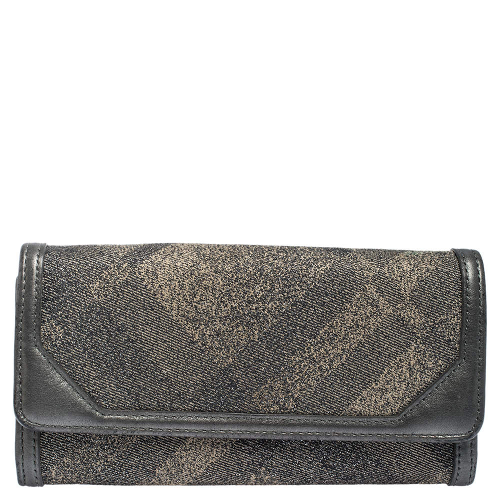 Burberry Metallic Grey Smoke Check Canvas and Leather Flap Continental Wallet