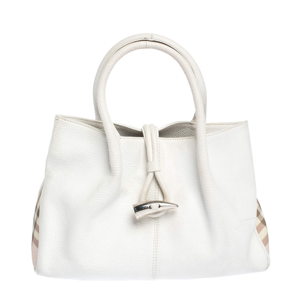 Burberry White Leather Shark Tooth Tote 