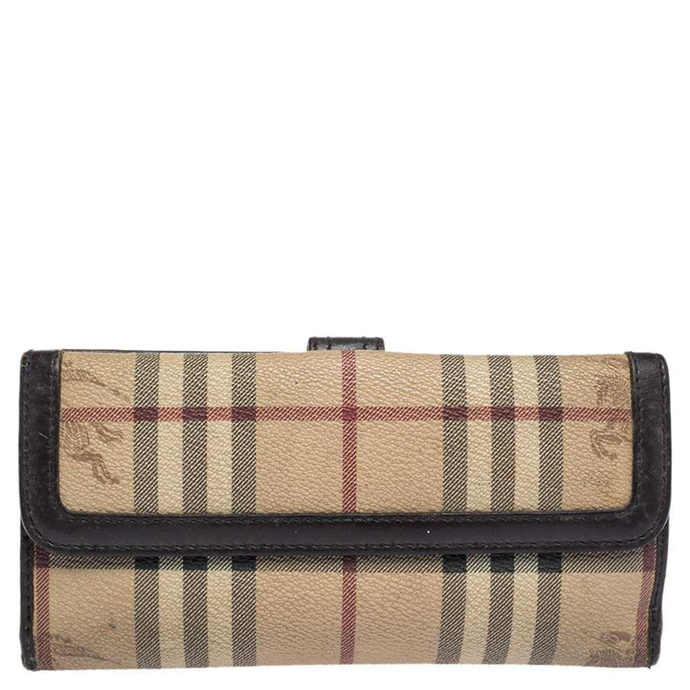 BURBERRY: Continental wallet in check canvas and leather - Beige