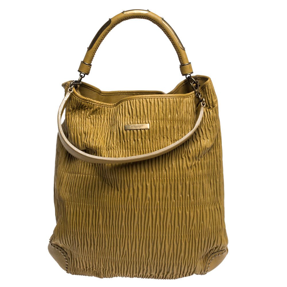 Pre Owned Burberry Amber Leather Studded Hadwin Hobo