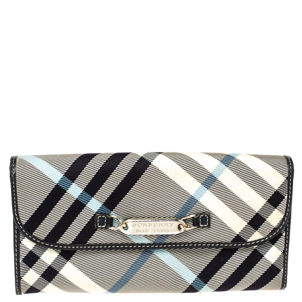 Burberry Blue Label Black/Blue House Check Fabric Flap Continental