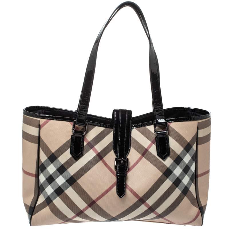 Pre Owned Burberry Beige Nova Check PVC Diaper Tote