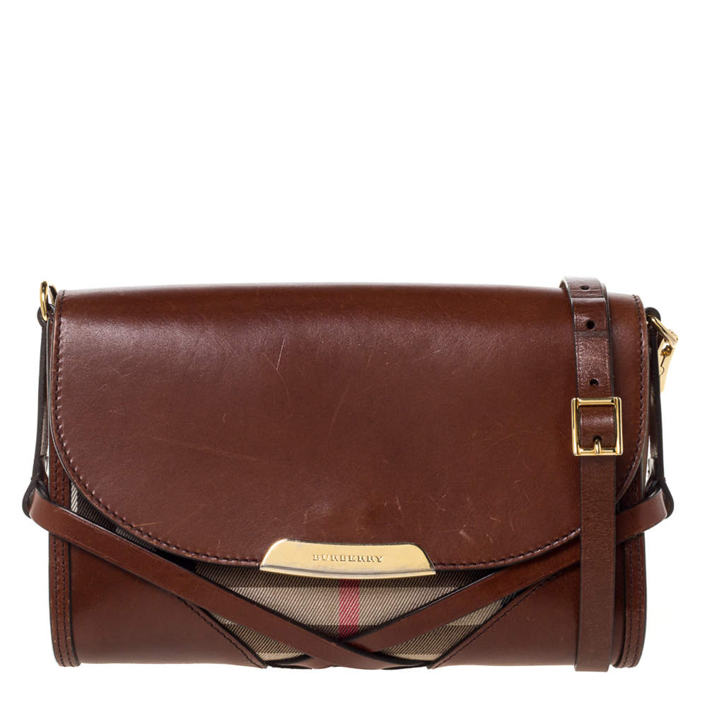 Burberry Brown/Beige Nova Check Canvas and Leather Abbott Shoulder Bag