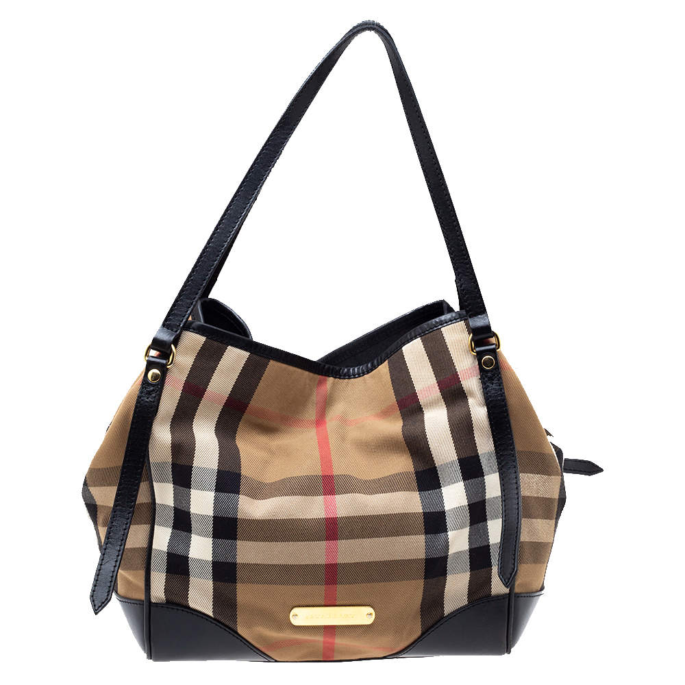 Burberry Beige/Burgundy Haymarket Check Coated Canvas and Leather Small ...