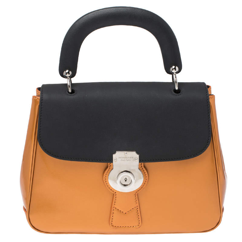 Pre Owned Burberry Tri Color Patent and Leather Medium DK88 Top Handle Bag