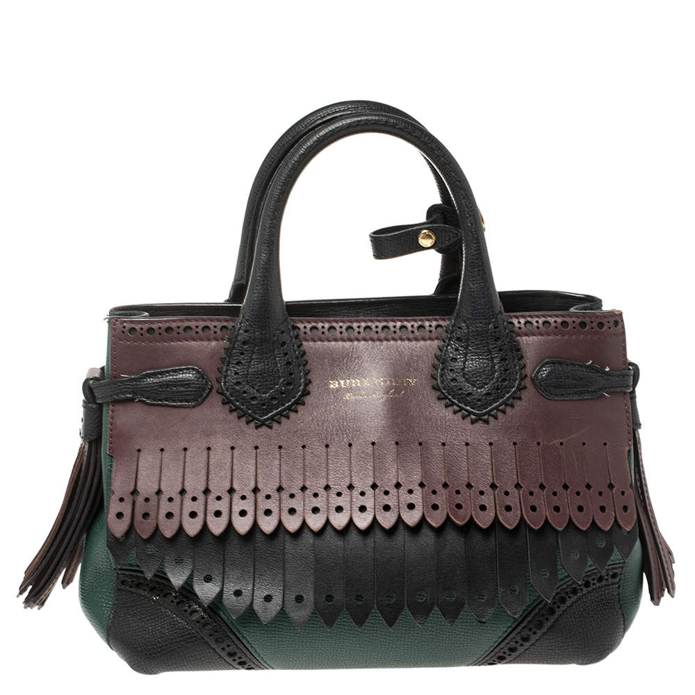 مملوكة مسبقًا Burberry Multicolor Brogue Leather Banner Fringe Tote
