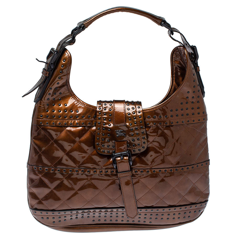 Burberry Bronze Quilted Patent Leather Studded Hobo Burberry | TLC US