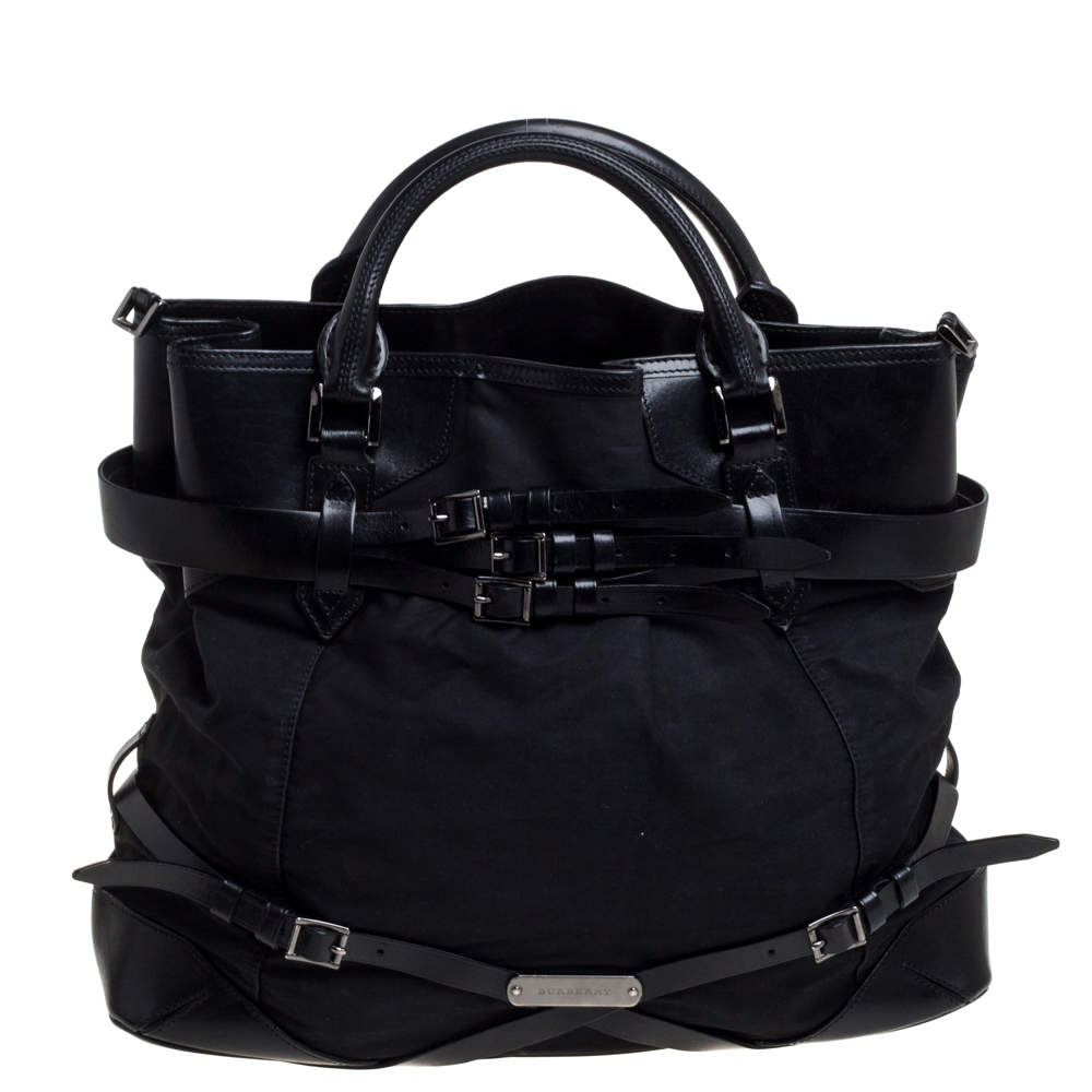 Burberry Black Fabric and Leather Large Bridle Lynher Tote
