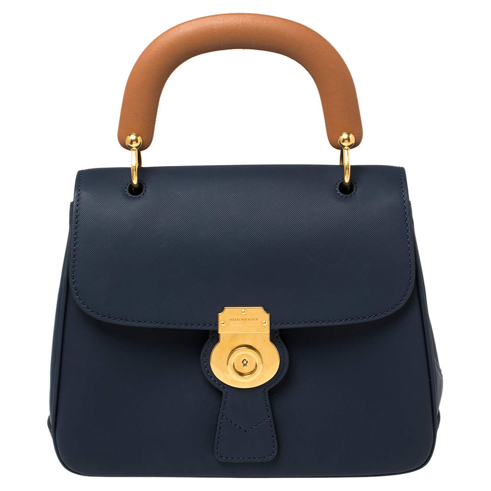 Burberry Blue/Tan Leather Medium DK88 Top Handle Bag