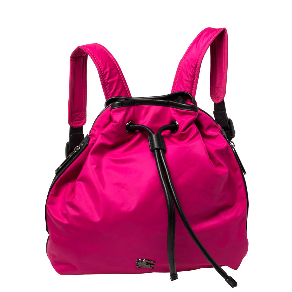 Burberry Pink/Black Nylon and Leather Drawstring Backpack