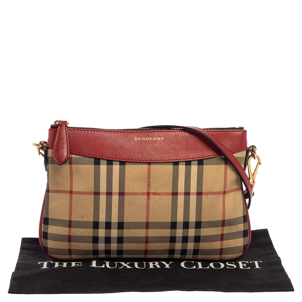 Burberry Peyton House Check Derby Cinnamon Red Leather Crossbody Bag