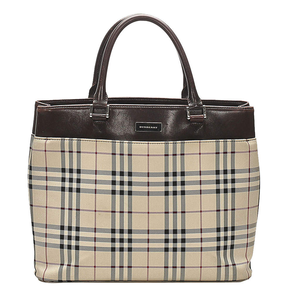 Burberry Brown/Beige House Check Canvas Tote Bag 