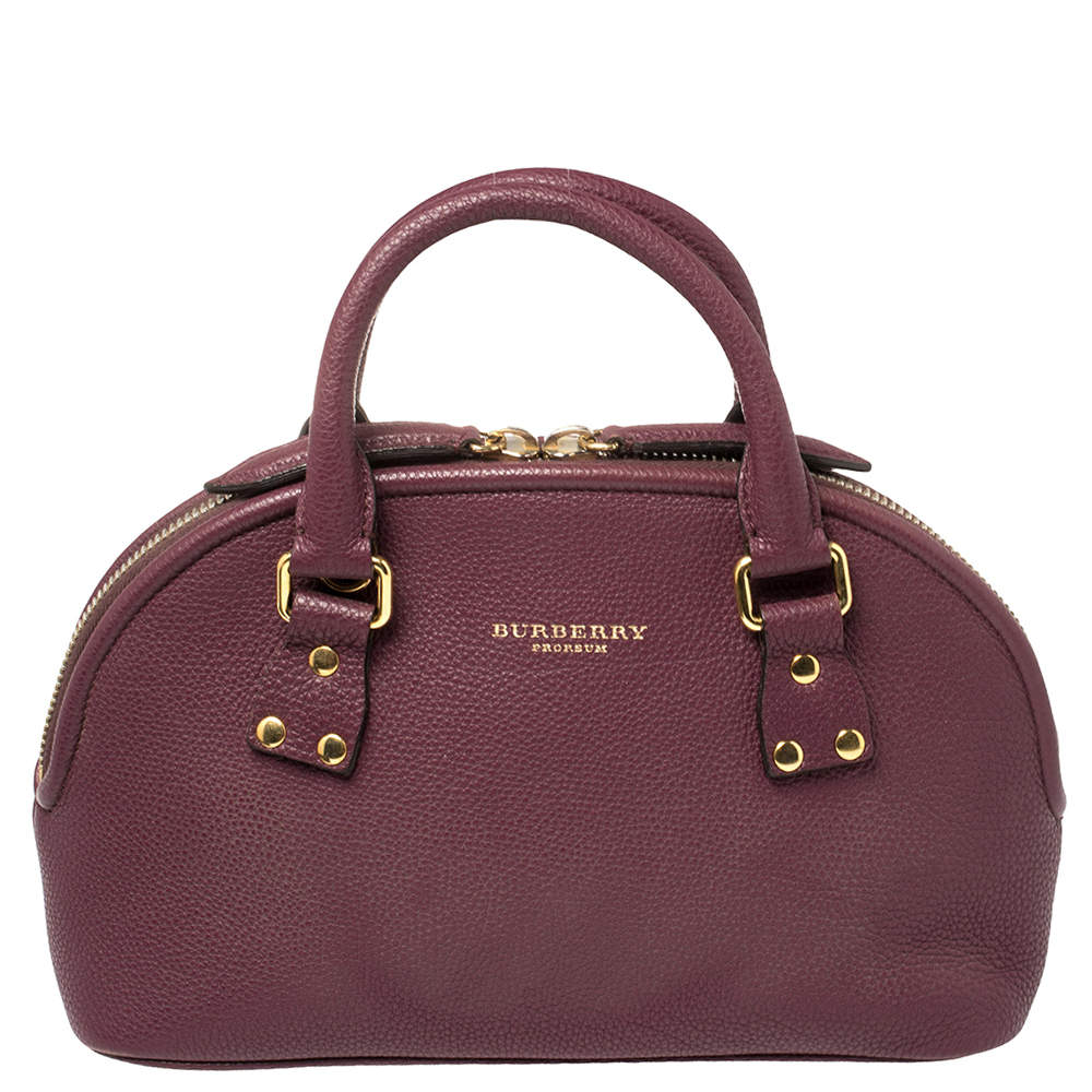  Burberry Burgundy Grained Leather Orchard Satchel