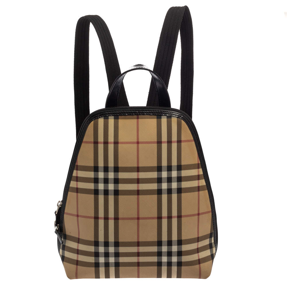 Burberry Beige Vintage Check Coated Canvas Backpack