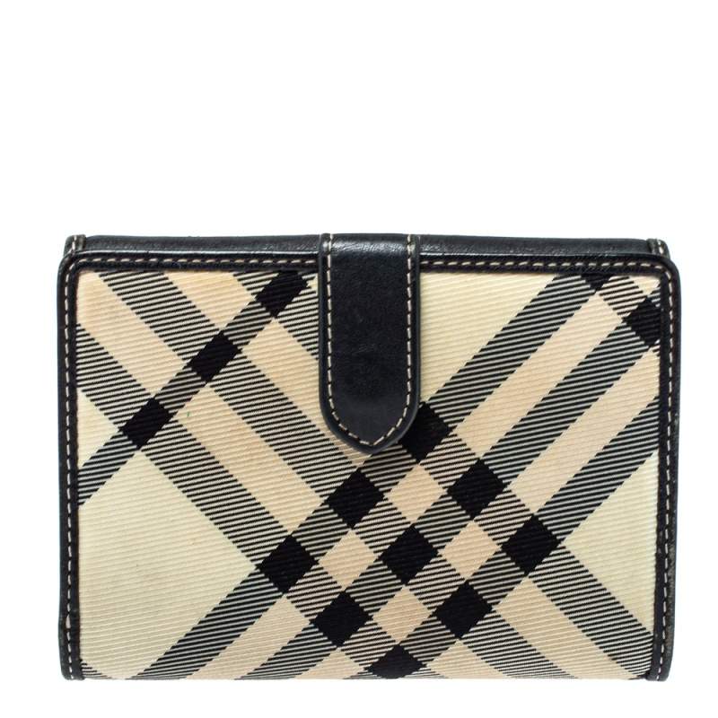 Burberry White/Black Beat Check Nylon and Leather Compact Wallet