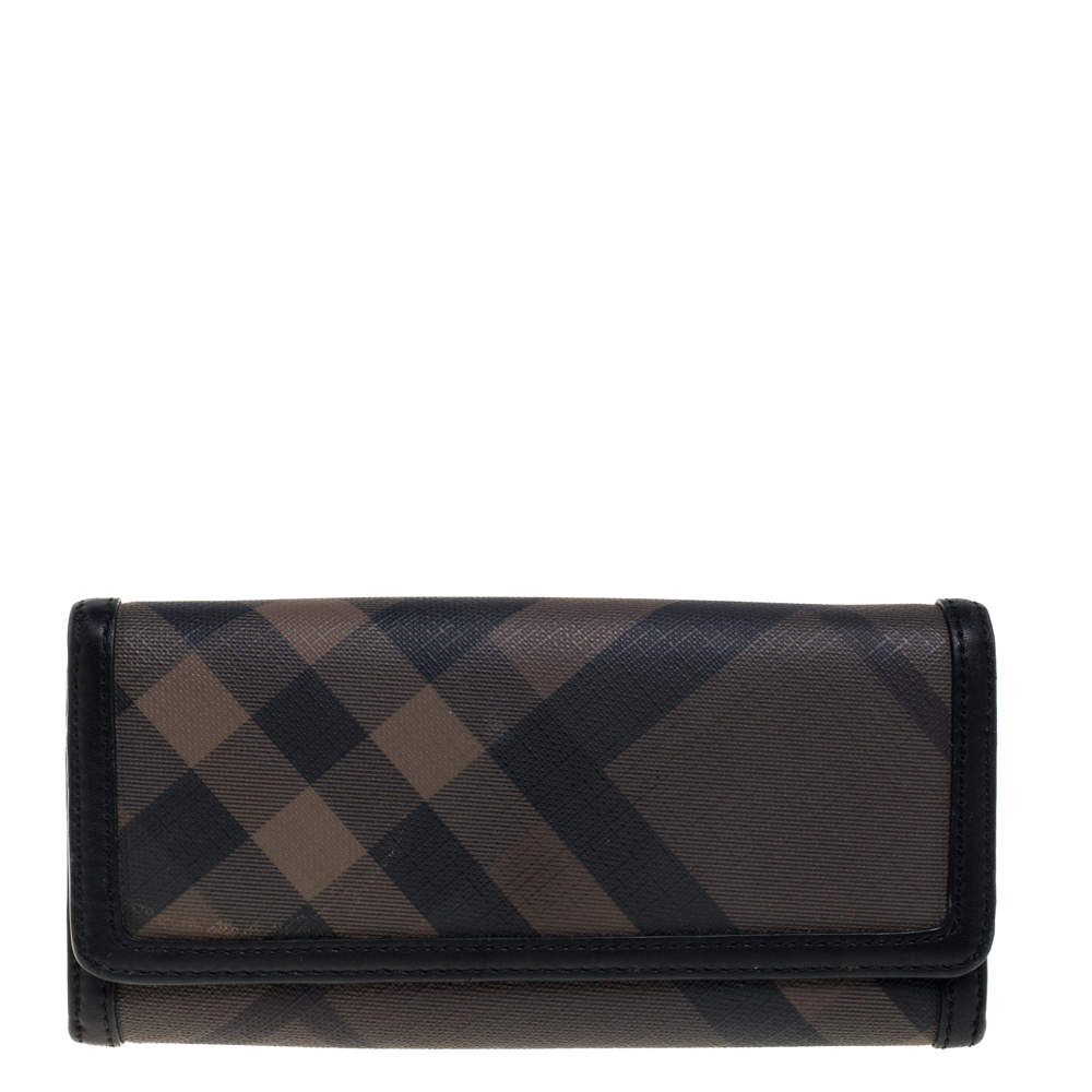 Burberry Beige/Black Smoke Check PVC and Leather Flap Continental Wallet
