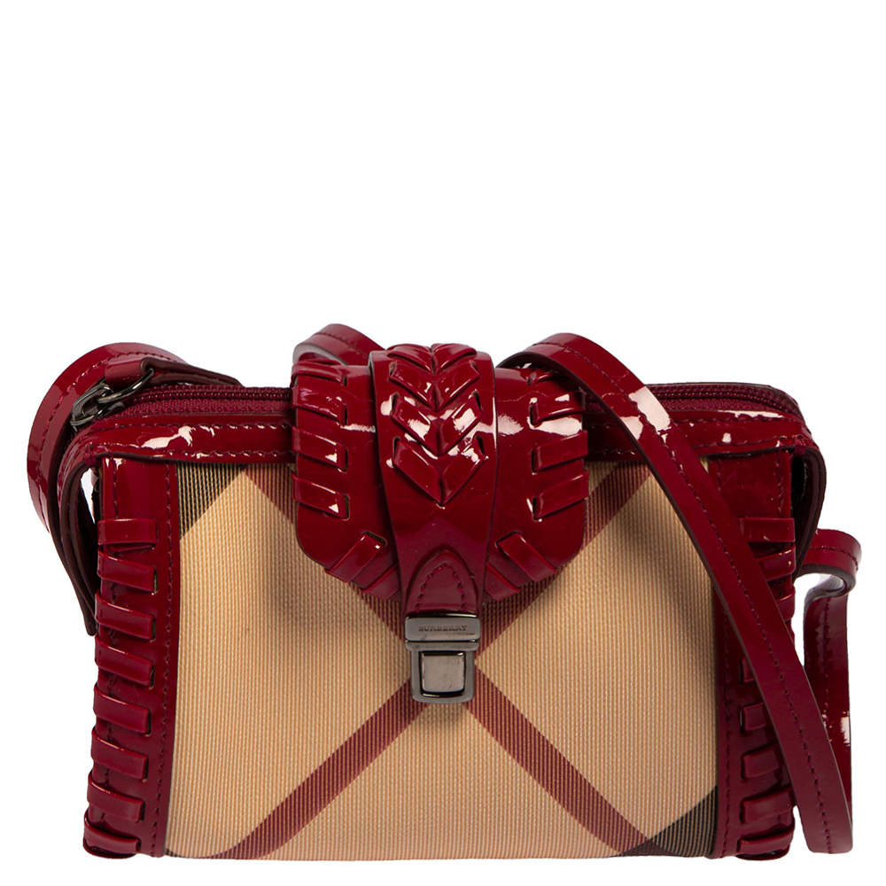 Pre Owned حقيبة كلتش بربري خياطة جلد جلد لامعة وبي في سي كاروهات هاوس بيج/ وردي داكن