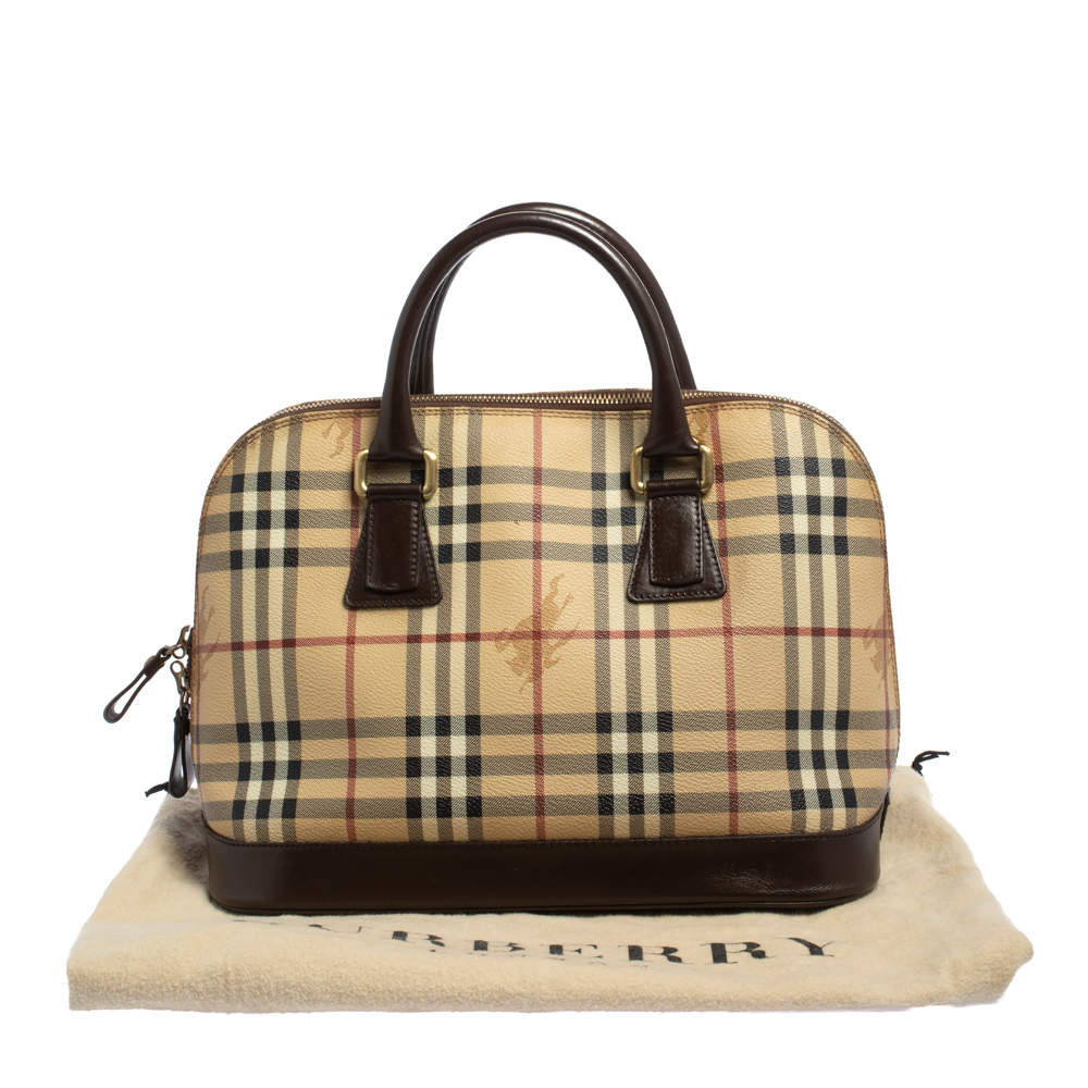 Burberry Beige/Brown Haymarket Check Coated Canvas and Leather Dome Satchel  Burberry | TLC