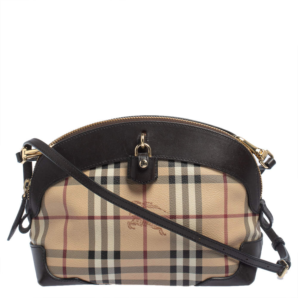 Pre Owned حقيبة كروس بربري بريمروز صغيرة جلد و بلاستيك مشمع هايماركت بيج و بني داكن