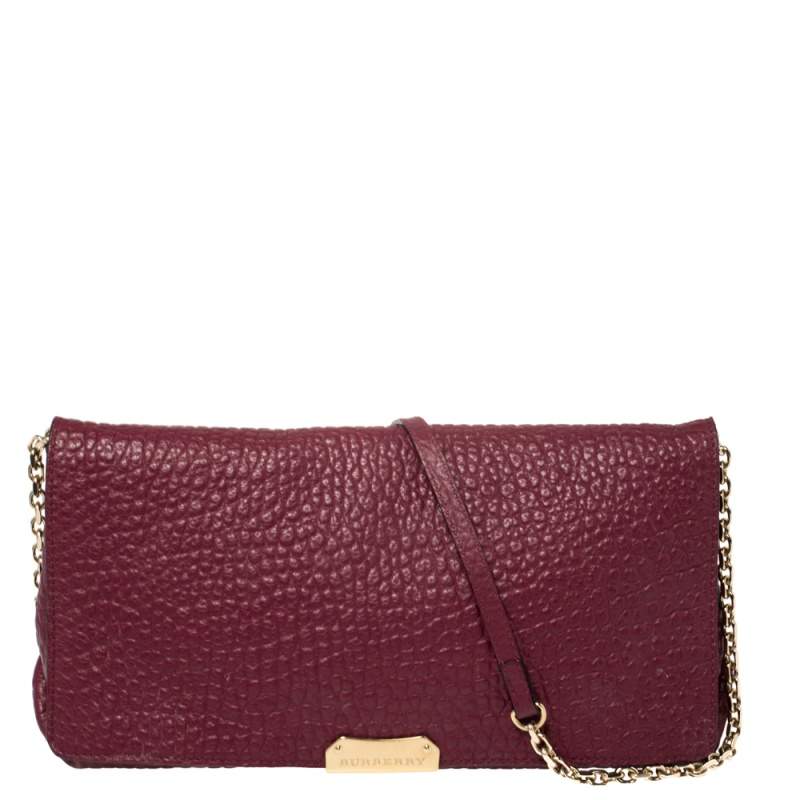 Pre Owned Burberry Burgundy Grain Leather Mildenhall Shoulder Bag