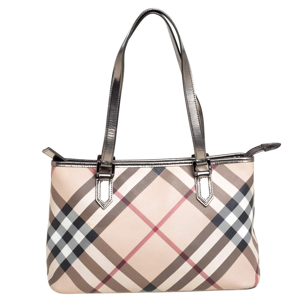 Pre Owned Burberry Beige/Black Nova Check Coated Canvas and Leather Nickie Tote