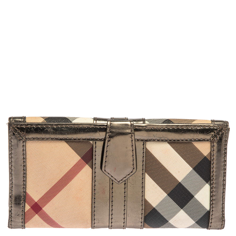 Burberry Beige/Black House Check Fabric Large D-Ring Wallet Burberry