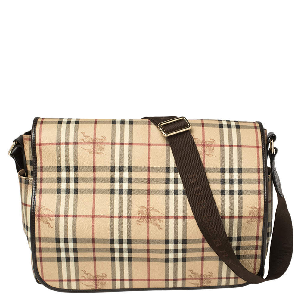 Burberry Beige Haymarket Check PVC and Leather Diaper Messenger Bag