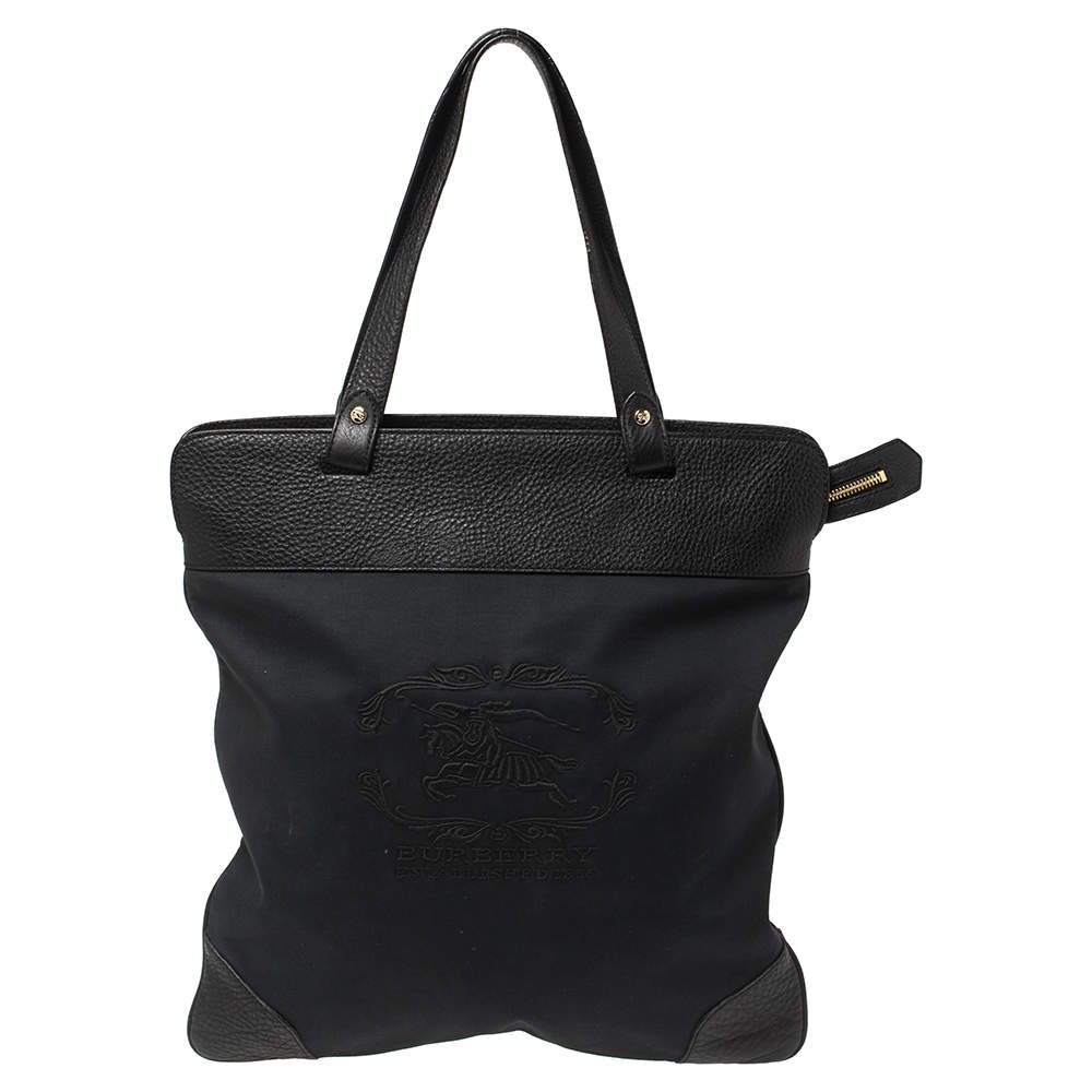 Pre Owned حقيبة يد توتس بربري قماش وجلد أسود