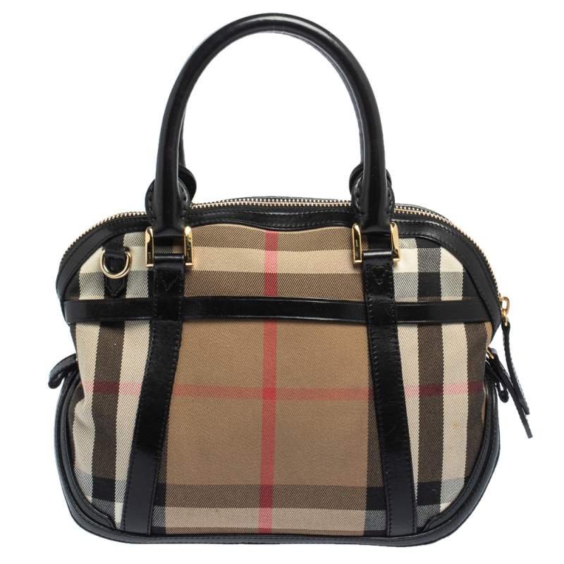 Burberry Black/Beige House Check Fabric and Leather Orchard Bowling Bag  Burberry | TLC