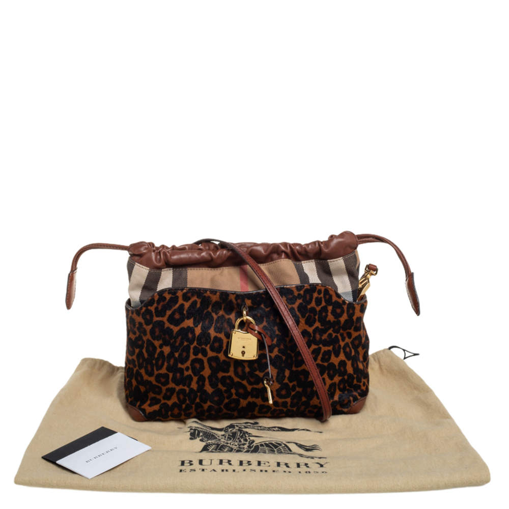 Burberry Brown/Black Leopard Print Calfhair, Leather and House Check Fabric  Little Crush Crossbody Bag Burberry