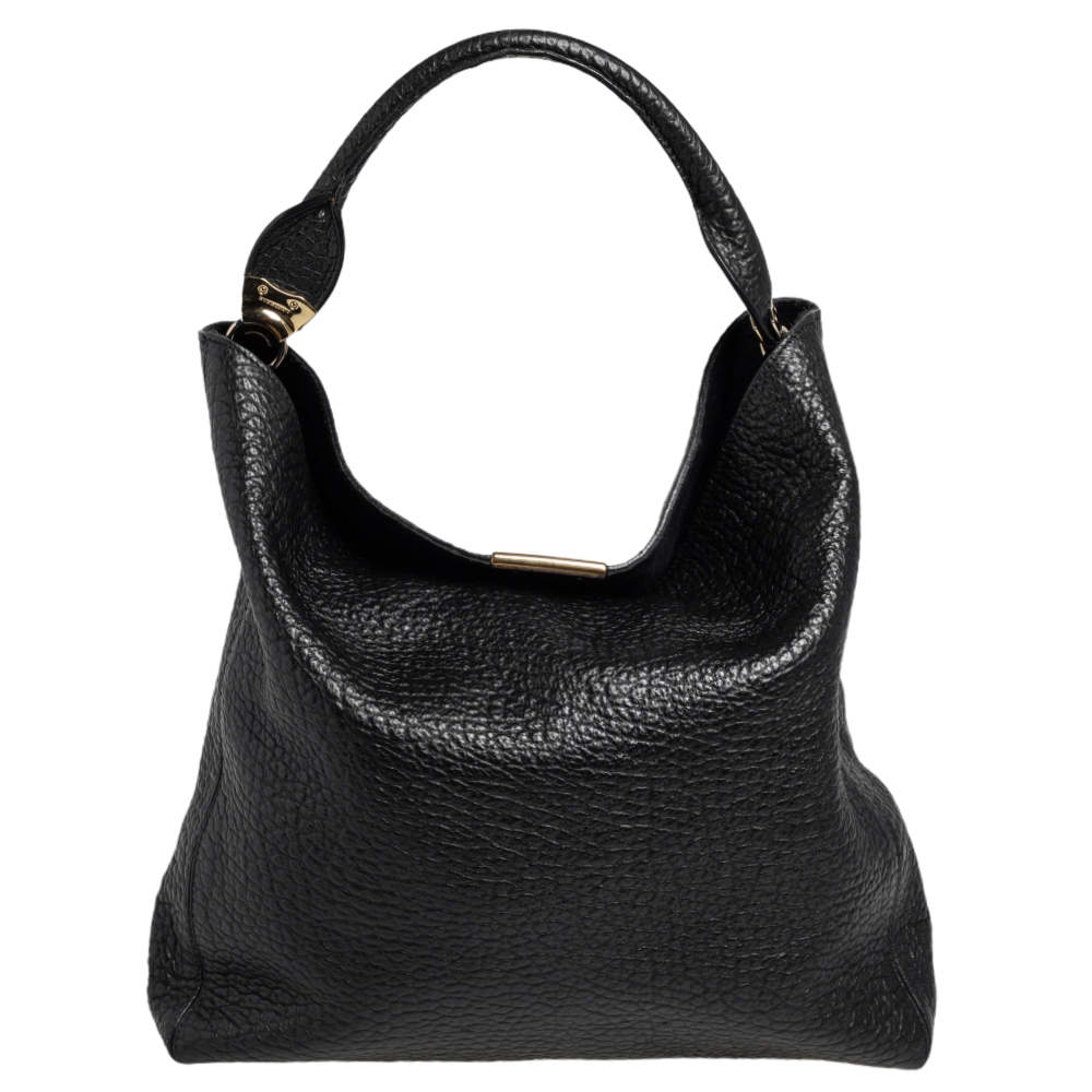 Pre Owned Burberry Black Grain Leather Lindburn Hobo