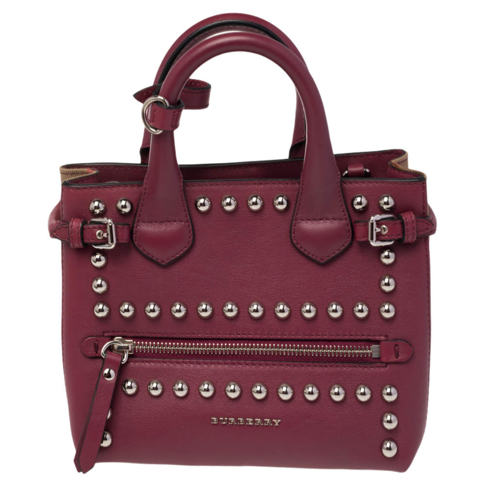 مملوكة مسبقًا Burberry Magenta Leather and House Check Canvas Mini Banner Tote
