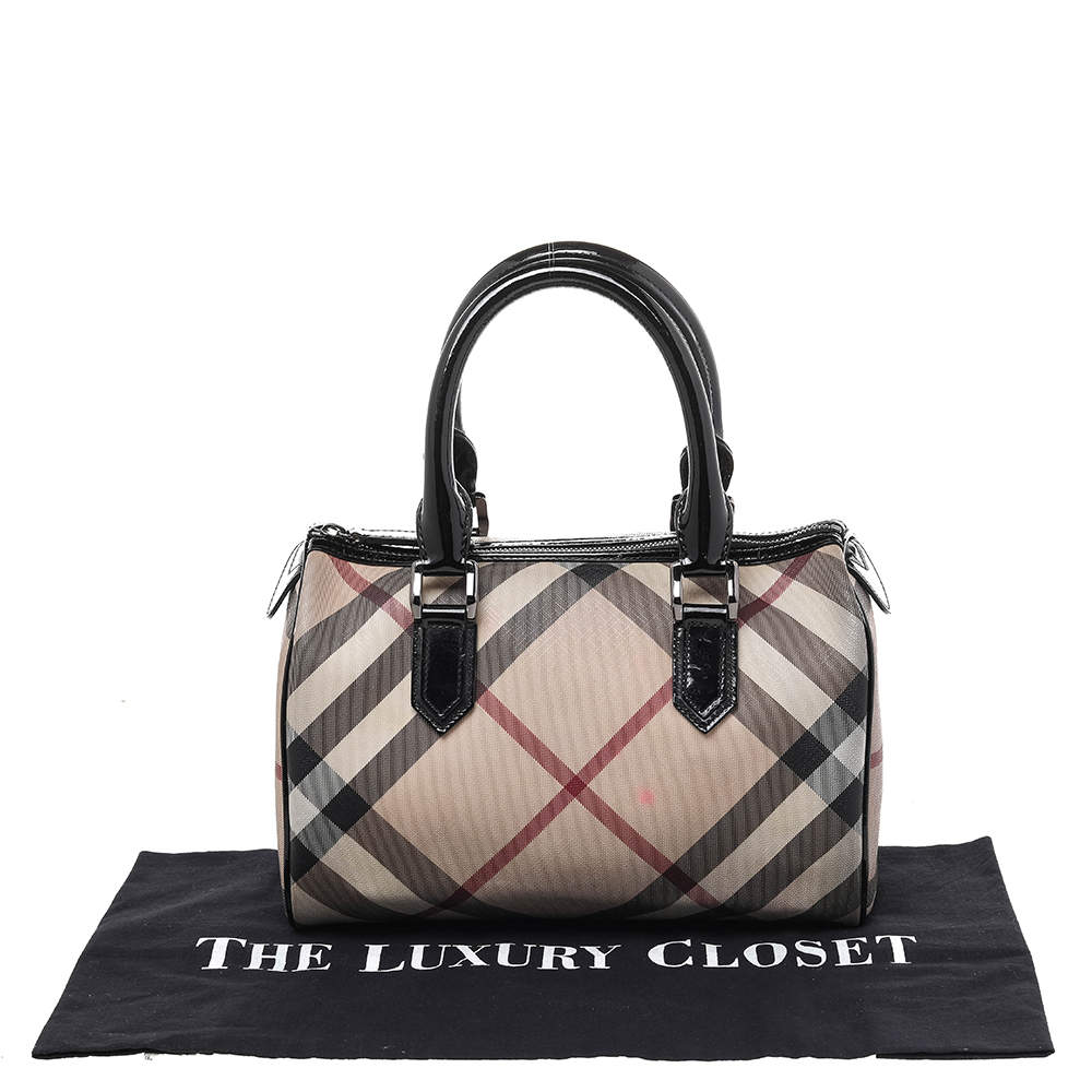 BURBERRY Small Chester Nova Check Patent Bowling Bag Black