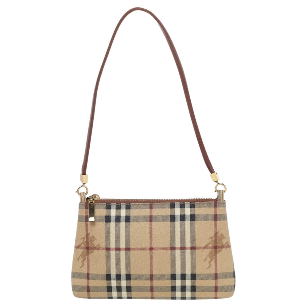 Burberry Beige/Red Haymarket Check PVC and Leather Pochette Bag