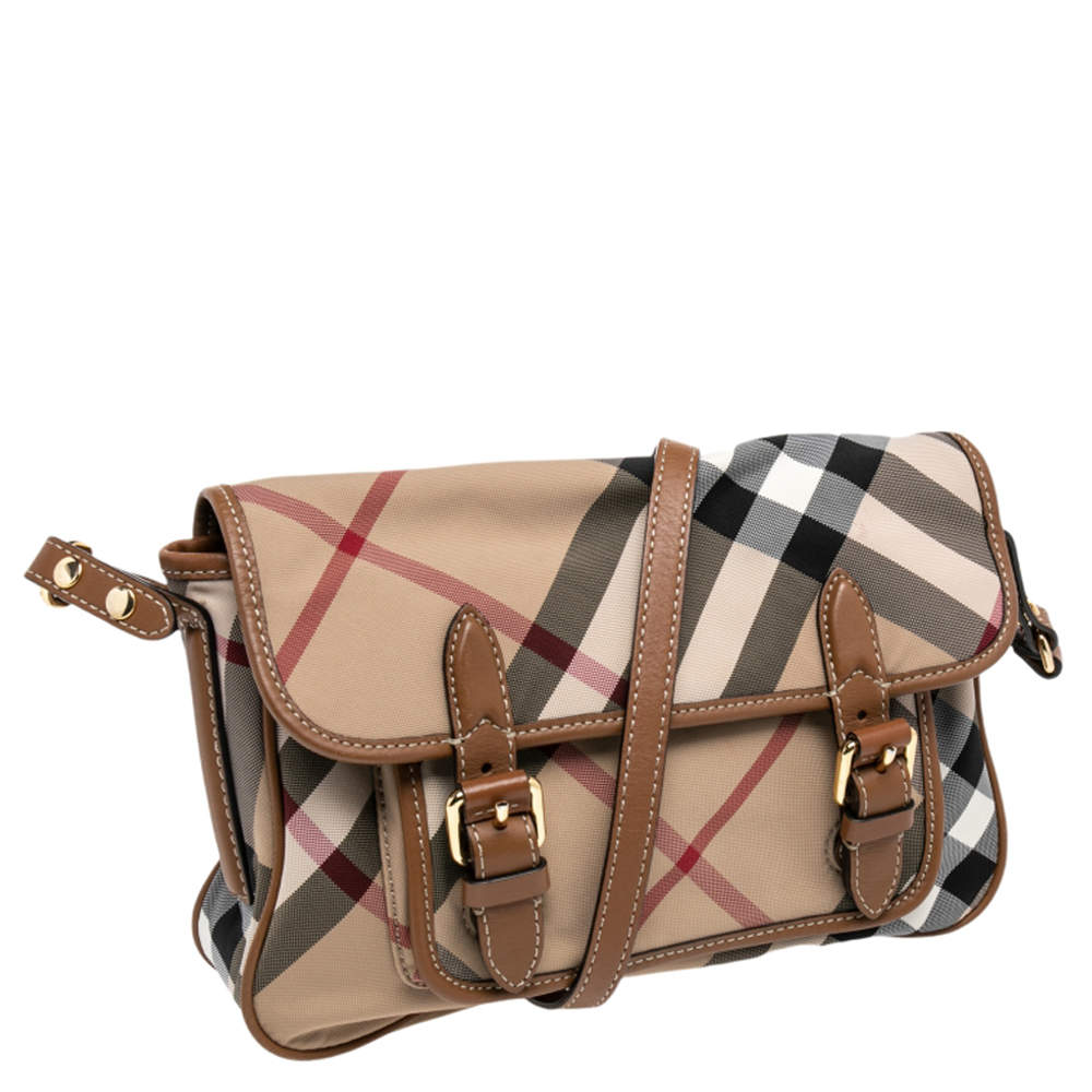 Burberry Beige Nova Check Canvas Double Buckle Flap Crossbody Bag Burberry  | TLC