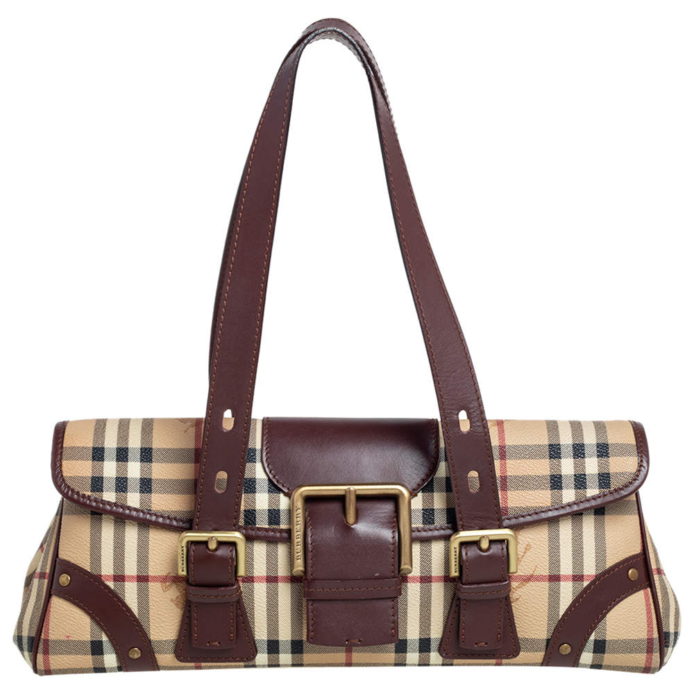 Burberry Beige/Brown Haymarket Check Canvas and Leather Satchel