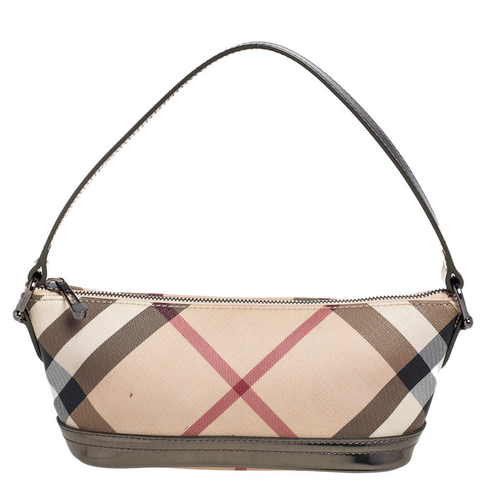 Burberry Beige Nova Check Coated Canvas And Patent Leather Baguette Bag Burberry The Luxury Closet 3880