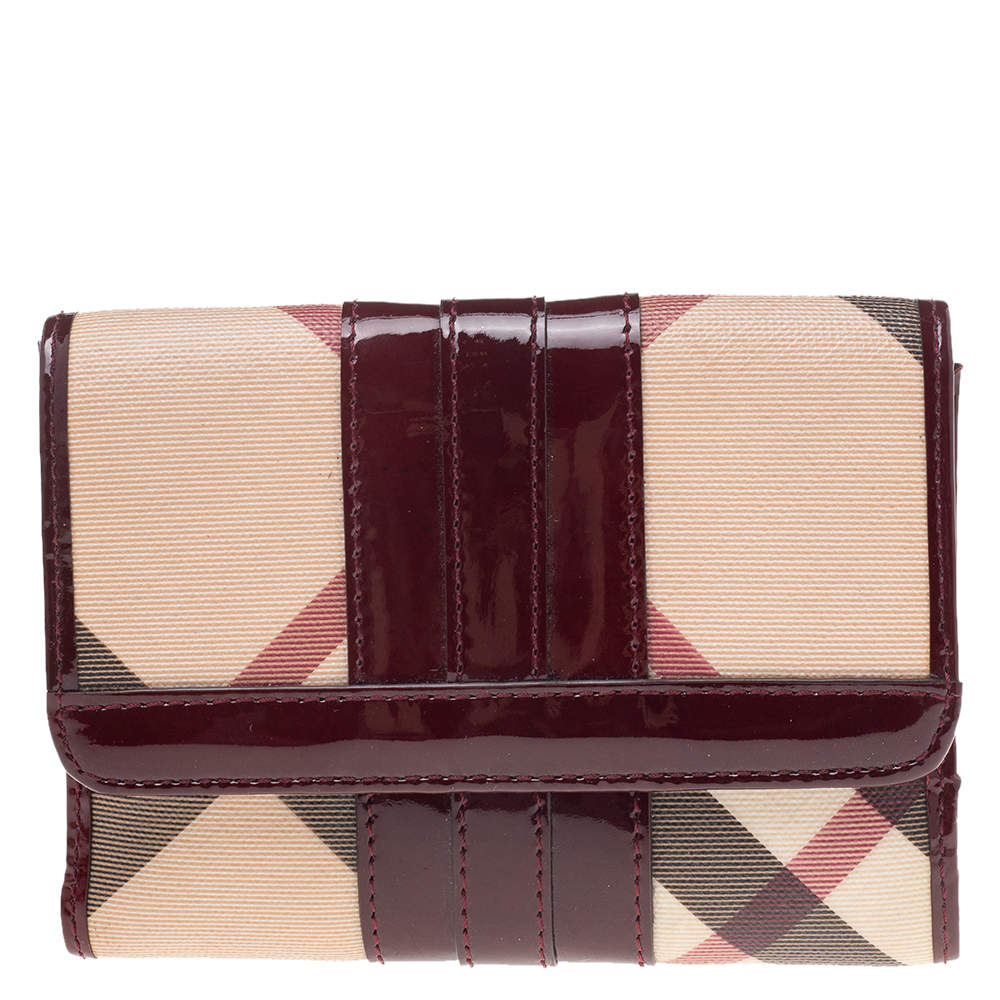 Burberry Burgundy/Beige Nova Check PVC and Patent Leather French Wallet