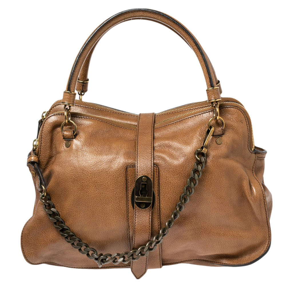 مملوكة مسبقًا حقيبة ساتشل بربري بارتو جلد بني تفاصيل سلسلة 