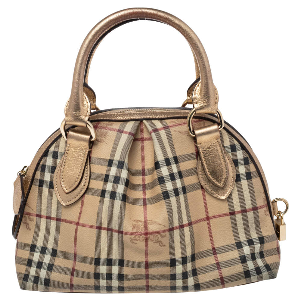 BURBERRY HAYMARKET CHECK METALLIC HANDLE THORNLEY BOWLING BAG