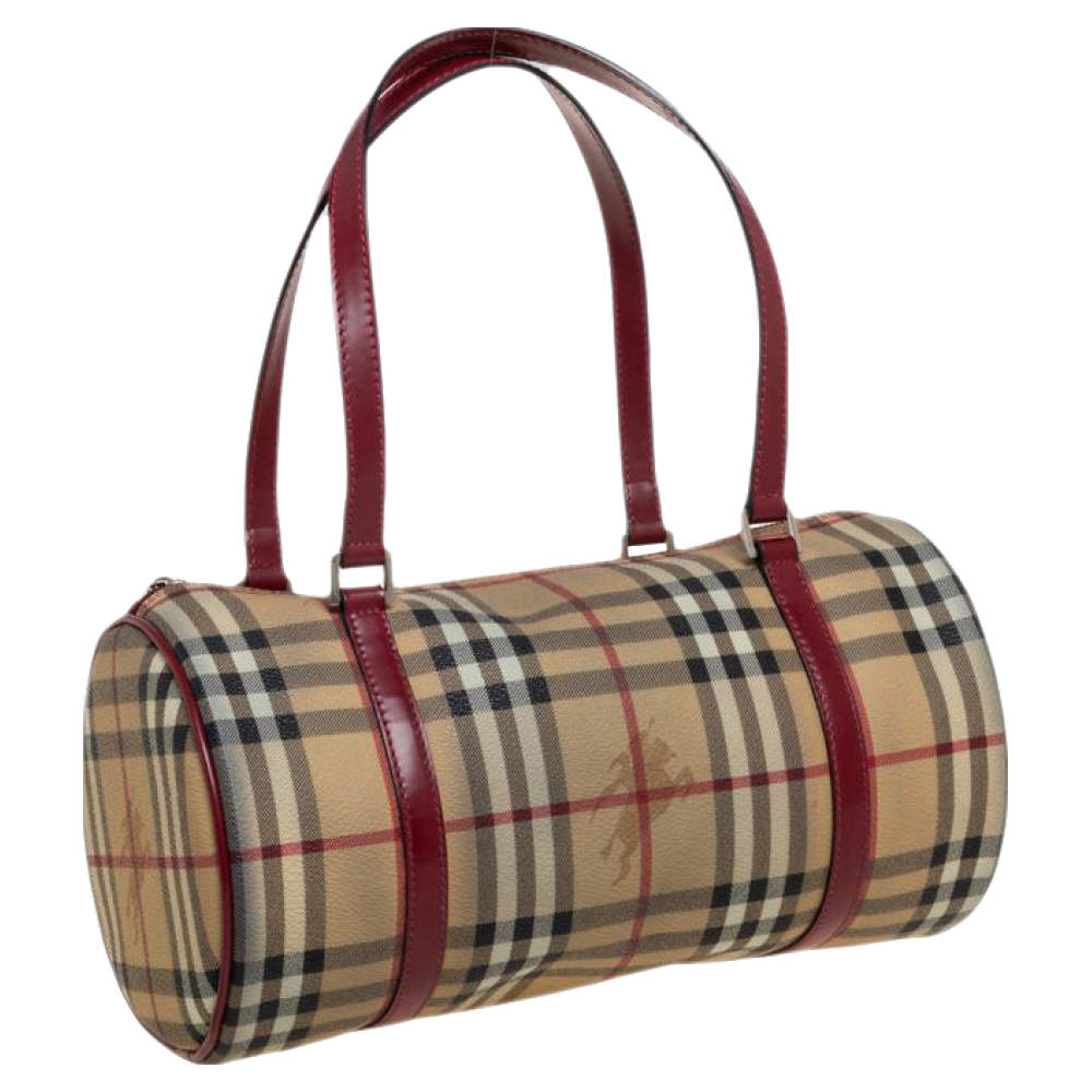 BURBERRY HAYMARKET CHECK PAPILLON BARREL BAG